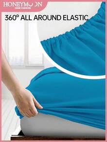 1件纯色100%涤纶床垫罩，床笠，床垫保护套，适用于9-12英寸厚床垫，防缩水，防褪色，防皱，舒适柔软，适合家庭和宿舍使用，T/F/Q/K所有尺寸，通过OEKO-TEX认证，蓝色 - 牛仔藍 - 查看 2