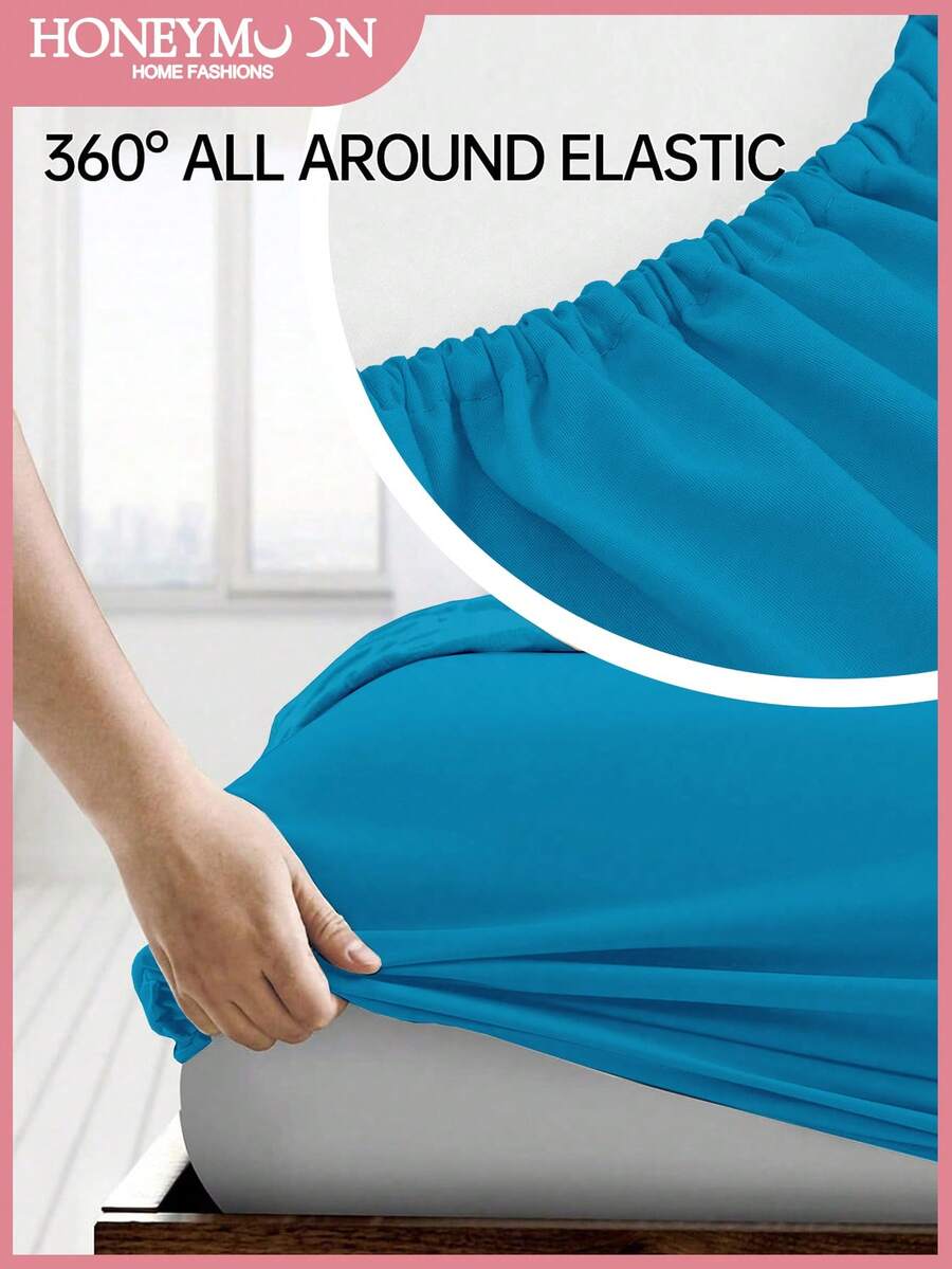 HONEYMOON 1pc Solid Color Soft Fitted Sheet 100% Polyester Fabric Lightweight Cloud-Like Touch Bedding Mattress Cover, Elastic Around, Suitable For 9-12 Inch Deep Mattress, Soft Breathable Machine Washable, Shrink-Resistant, Colorfast, All Season, Different Sizes Suitable For Home And Dorm, Back To School Dorm Essential, Blue - Denim Blue - View 1