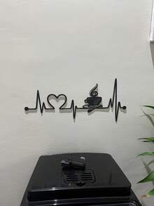 Hello Young 1pc Classic Coffee Heartbeat Metal Wall Decor, Art Piece, Suitable For Coffee Lovers Home Decoration, This Bar-Shaped Design Is Humorous And Fashionable, Applicable To Bedroom, Study And Various Spaces, Exquisite Metal Wall Decor, Suitable For Valentine's Day Decoration, Valentine's Day Gift, Home Decor, Room Decor, Wall Decor, Birthday, Graduation Ceremony And Other Occasions. - Black - View 9