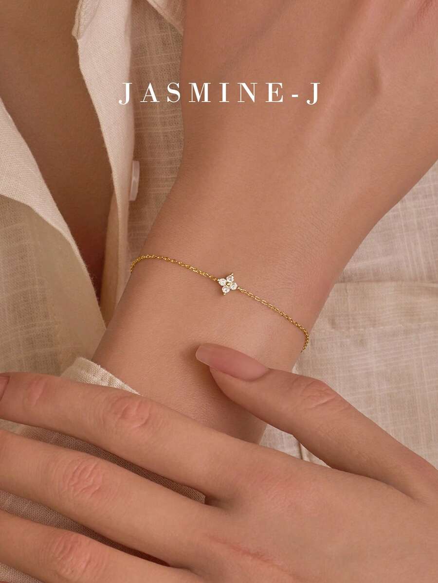 1条S925纯银四叶草手链，纯银四叶草手链，锆石花朵手链，经典女士手链，锆石手链，女士手链，节日礼物，送给女朋友/妈妈/朋友的完美礼物 - 彩色 - 查看 1