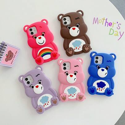 Cute Silicone Heart Bear 3D Silicone Suitable 17/16/15/14/13/12/11 Pro/Plus Series Cute Cartoon Protective Cover Spring Gift