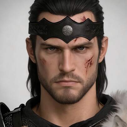 中世纪维京风格压花PU皮革头带，复古文艺复兴北欧风格可调节抽绳头饰，服装配饰