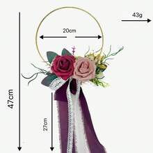 1件人造玫瑰、小麦、绿叶新娘捧花，户外婚礼新娘摄影道具，情人节婚礼派对新娘抛花，仿真玫瑰花环花卉装饰，悬挂式墙饰，婚礼派对桌面家居装饰 - 彩色 - 查看 14