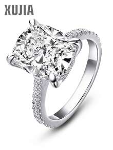 XUJIA 1pc 6 Carat Cushion Cut Engagement Ring For Women, 12x10mm Cushion Cut Luxury 5A Grade Cubic Zirconia CZ Ring, 925 Sterling Silver Halo Stunning Promise Wedding Band - D213 - View 2