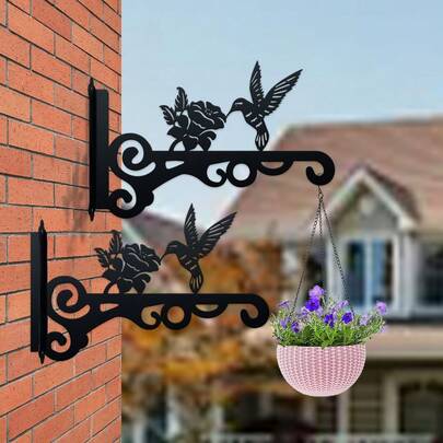 2 pezzi Ganci da parete in ferro nero eleganti con design grazioso a forma di uccello - 25,4 cm Appendini in metallo resistenti alla ruggine per piante da appendere, sia interne che esterne, mangiatoie per uccelli, campanelli eolici, lanterne e altro ancora, decorazioni per esterni