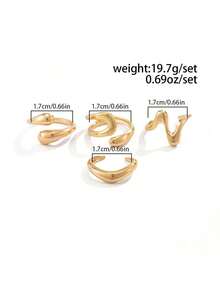 4件套休闲简约几何水滴形金属戒指套装，时尚朋克风男士饰品 - 4件組戒指 - 查看 5