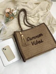 Nouveau sac fourre-tout à la mode en paille, sac à épaule polyvalent et grande capacité pour femmes, pour usage quotidien, travail, shopping - Multicolore - Voir 8