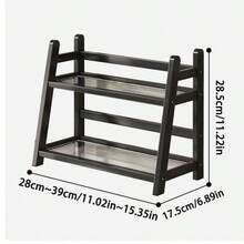 1pc Double-Deck Desktop Storage Rack, Wooden + Acrylic Material, Large Capacity Cup Holder, Multi-Function Dual-Layer Shelf, Spice Rack, Vanity Organizer, Open Storage, Trapezoid Design, Suitable For Living Room, Coffee Corner, Bar, Vanity, Kitchen Counter, Office - View 8