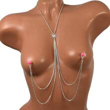 1件装假乳环，双层链条，女士性感无穿孔乳环，带项链，可调节乳环，无穿孔乳饰 - 銀色 - 查看 8