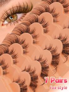 7 Pairs Fox Eye False Eyelashes, Fluffy Lightweight Soft, Create Natural Makeup Look, 3D Faux Mink Lashes, Reusable For Daily Makeup, Strip Eyelashes - View 1