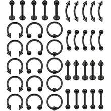 100pcs Piercing Jewelry Set, 14G 16G 20G Nose Rings, Lip Rings, Tongue Rings, Stainless Steel Cartilage Earrings, Barbells, Navel Rings, Body Piercing Accessories - 40 Black - View 1