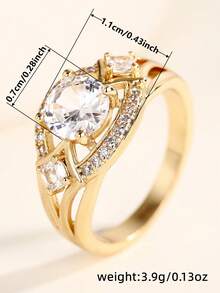 1 PC Fashion Cubic Zirconia Ring For Women For Wedding Engagement Jewelry Valentine's Day Gift - Gold - View 9