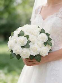 25pcs Ivory Foam Roses With Stems, Artificial Lifelike Roses For DIY Wedding Bouquets, Bridal Shower Centerpieces, Party Table Decor, Gifts, Graduation, 1/25pcs - Ivory White - View 9