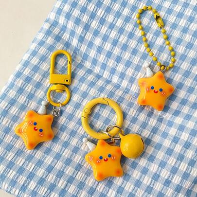 1 pieza Lindo llavero con sombrero y campana en forma de estrella, decoración colgante femenina, regalo para pareja/mejor amigo, adecuado para mochilas, equipaje, llaves de coche, uso diario; perfecto para fiestas, vacaciones, accesorios personalizados para automóviles y bolsos