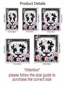 1件/4件套卡通可爱蝴蝶结小牛图案浴室浴帘套装 - A - 查看 5