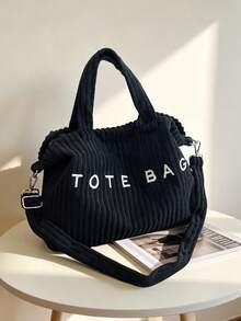 Large Capacity Tote Bag, Women's Casual Letter Print Handbag, Versatile Shoulder Bag For Commuting - Black - View 5