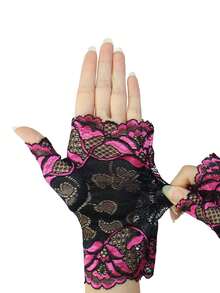 Spitzenhandschuhe für Frauen, atmungsaktive dünne Halbfingerhandschuhe, sommerliche Mode kurze fingerlose Touchscreen-Handschuhe, Hohldesign zum Abdecken von Narben, geeignet zum Teetauchen - Einheitsgröße - Übersicht 3