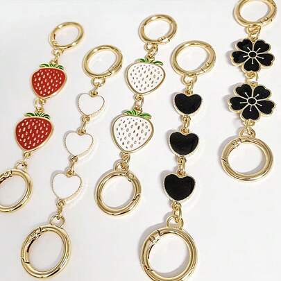 Cadena extensor de cartera/monedero con patrón de fresa y corazón de sakura, correa extensor de bolso de hombro para bolsos, bolsos cruzados, viajes, oficina, vuelta al colegio, accesorio de reemplazo de cadena de metal dorado