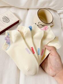 1 Pair Mushroom Bow Tie Boat Socks For Women, Non-Slip & Breathable - White - View 4