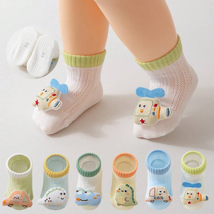 2双透气柔软新生儿婴儿袜，0-1岁幼儿袜，精梳棉卡通袜 - 彩色 - 查看 1