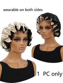 2pcs Dual-Layer Contrast Color Satin Sleep Cap/Wig Cap,Summer,Beach,Hat,Holiday,Travel - Black Rose Gold + Black Rose Red - View 4