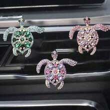 1pc/3pcs Rhinestone Inlaid Colorful Gem Turtle Decor Car Air Vent Fragrance Clip, Creative Car Interior Aroma Diffuser - 1pc-green - View 7