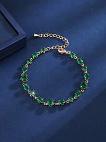 1 pieza Pulsera elegante y minimalista con corazón y gota de agua con óvalo de zirconia verde para mujer, uso diario y regalo - F51760 - Ver 2