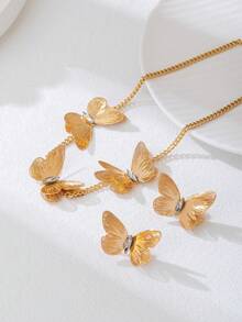 Bộ trang sức gồm dây chuyền và bông tai hình bướm đính đá lấp lánh, thích hợp cho các buổi tiệc, họp mặt, đeo hàng ngày, là món quà đa năng dành cho phái nữ. - Vàng - Xem 4