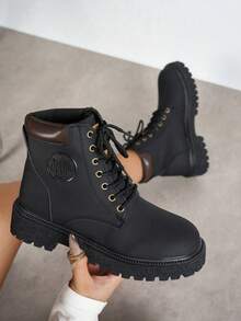 男女通用靴子，户外休闲大码黄色靴子，防水徒步靴，秋冬新品 - 黑色 - 查看 4