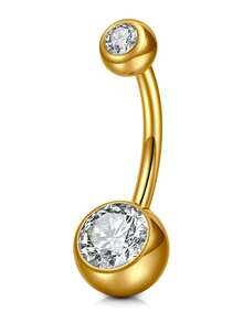 AVYRING G23钛金肚脐环，内螺纹，长度可选6mm、8mm、10mm、12mm、14mm、16mm，圆形锆石肚脐环，男女通用 - 金色 - 查看 4
