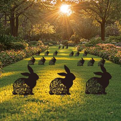 1pc Elegant Metal Rabbit Silhouette Stake - Suitable For Outdoor Garden And Indoor Home Decor, Easter Iron Art Decoration, Durable Metal Structure For Entryway