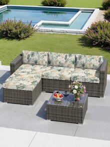 1件装热带雨林树叶印花牛奶丝沙发坐垫套，高弹防尘可水洗沙发套，四季通用，适用于露台、花园、泳池边及各种场合，单独出售。 - 彩色 - 查看 2