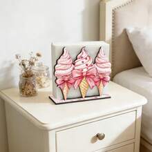 1/4pcs Summer Ocean Theme Wooden Napkin Holder, Freestanding Paper Towel Dispenser With Dolphin, Seashell, Ice Cream Pattern, Suitable For Dining Table, Bathroom, Kitchen, Desk Decor - Multicolor - View 7