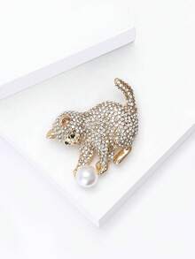 Cute Rhinestone Cat Brooches - Fashion Animal Pins For Women Unisex Casual Party Jewelry Accessories / Friends Gifts Badges Decoration - Cat - View 6