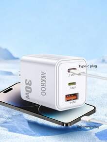 适用于苹果反向PD 30W充电器，氮化硅三端口充电头，可折叠快充头 - 美規A型插(110-127V) - 查看 14