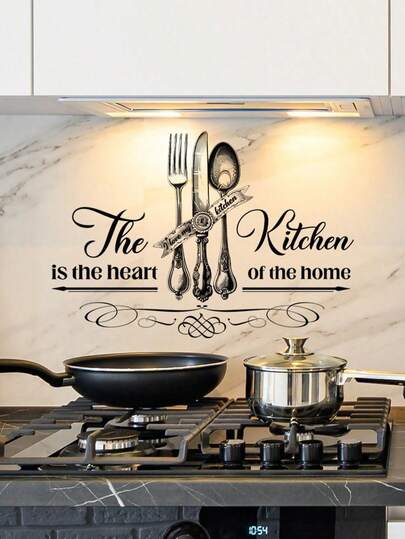 1 adet İngiliz Mutfak Gereçleri Duvar Çıkartması, Kendinden Yapışkanlı Mutfak Dekorasyonu Duvar Etiketi, Mutfak ve Yemek Odası İçin Uygundur