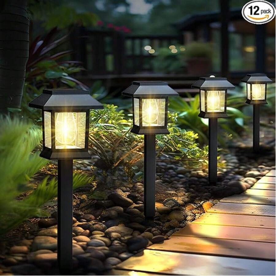 24/12PCS Solar Pathway Lights Outdoor, Black/Brown Upgraded LED Waterproof Solar Lights Outdoor, Up To 12Hrs, Auto On/Off, Garden Decor For Yard, Driveway, Walkway, Warm White - Solar Pathway Lights Outdoor - 查看 1