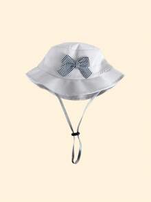 可爱格纹蝴蝶结渔夫帽，女婴款，可调节宽檐防晒帽，带下巴系带，适合户外和海滩佩戴 - 蝴蝶結 - 查看 17