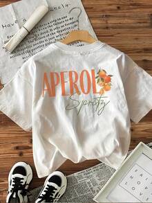 T-Shirt Femme Décontracté et Ample à Col Rond mit Aufdruck Aperol Orange Style Frais haine vara - Weiss - Übersicht 3
