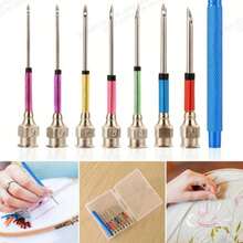 Bộ dụng cụ kim khâu tay, cán kim đục lỗ, ống kim loại, thiết kế tiện dụng, thích hợp cho việc thêu thùa đơn giản, may vá thủ công DIY. - Bộ 8 món - Xem 10