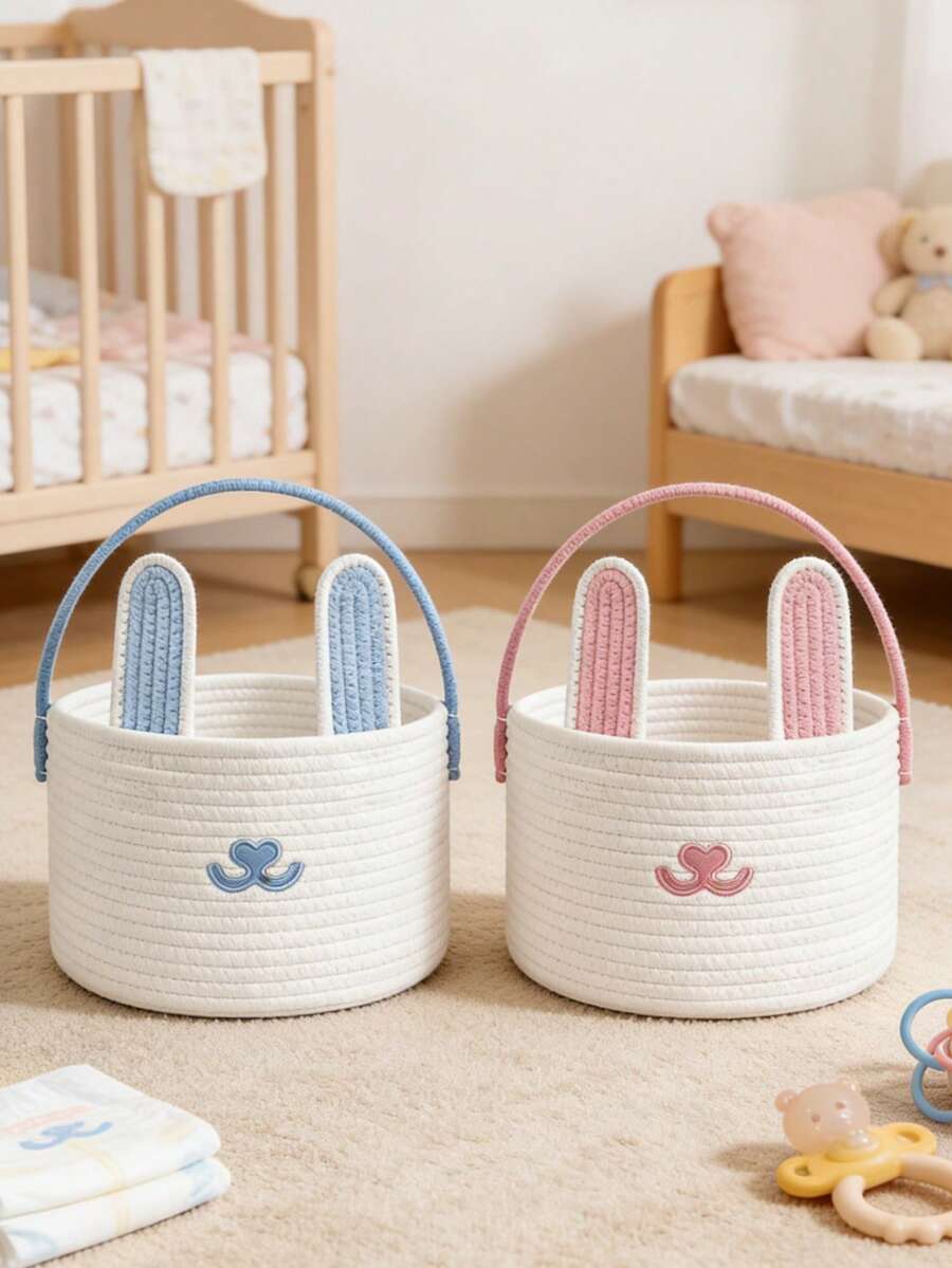 1 chiếc xô đựng đồ đan hình thỏ hoạt hình, giỏ đựng đồ dùng cho bé, đồ chơi, để bàn. - Nhiều màu - Xem 1