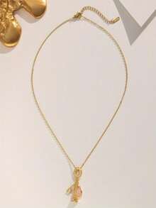 1pc Gold Stainless Steel Chain Plated Gold Cubic Zirconia Camera Eye Eiffel Tower Necklace, Creative Personalized Design, Luxury Retro Unisex Minimalist Casual Wear, Suitable For Daily, Holiday, Party (OPP Bag Packaging) - Gold - View 3