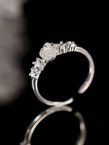 1枚S925纯银浪漫玫瑰花戒指，女士时尚个性化精致奢华小众设计优雅百搭开口戒指，情人节礼物，适合任何场合 - 玫瑰花 - 查看 4