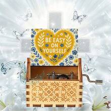 "Be Easy On Yourself" Hand Crank Music Box - Plays "You Are My Sunshine", Mini Vintage Wooden Musical Box For Self-Care, Birthday, Get Well Soon Gift For Women, Teens, Friends - Heart-shaped Music Box - View 11