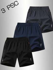 3 chiếc quần short thể thao nam thường ngày cho mùa hè, được làm từ chất liệu mềm mại, thoải mái, có dây rút ở eo và túi khóa kéo. Thích hợp cho các hoạt động bóng rổ, chạy bộ và thể dục. - Nhiều màu - Xem 4