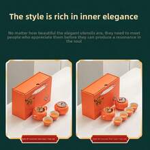 手工陶瓷茶具套装，现代风格，礼品级茶具，釉面陶瓷，饰有“好事成双”和“一切顺利”的吉祥图案，包含茶壶和茶杯，是个人使用、居家招待、办公室休息室和特殊场合的理想之选，也是完美的节日礼物。 - 彩色 - 查看 8