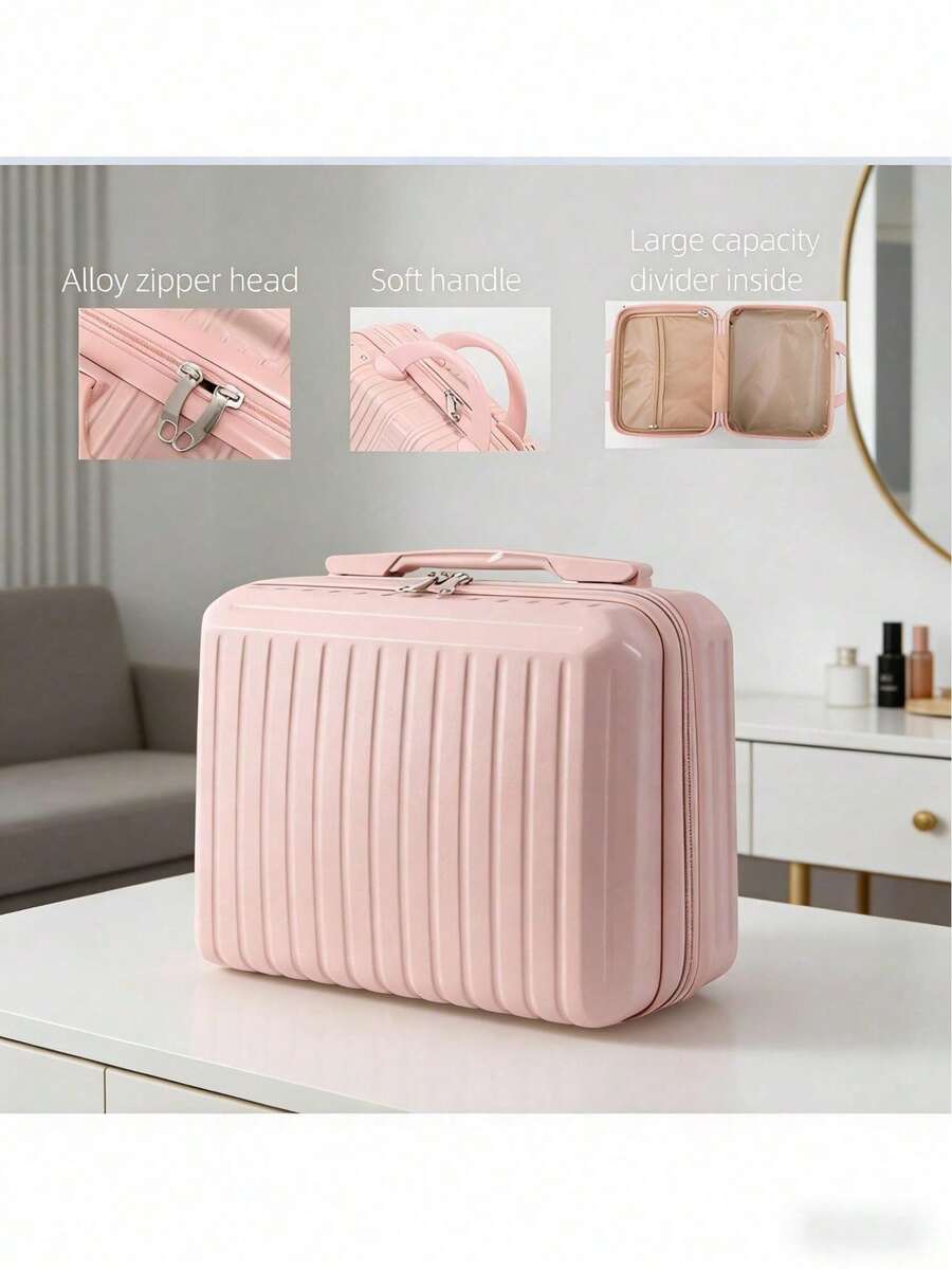 1 Stück tragbare Hartschalen-Mini-Kosmetiktasche 12 Zoll für Handgepäck mit elastischen Bändern, Silber/Rosa/Schwarz, Hochzeits-Make-up-Reiseetui