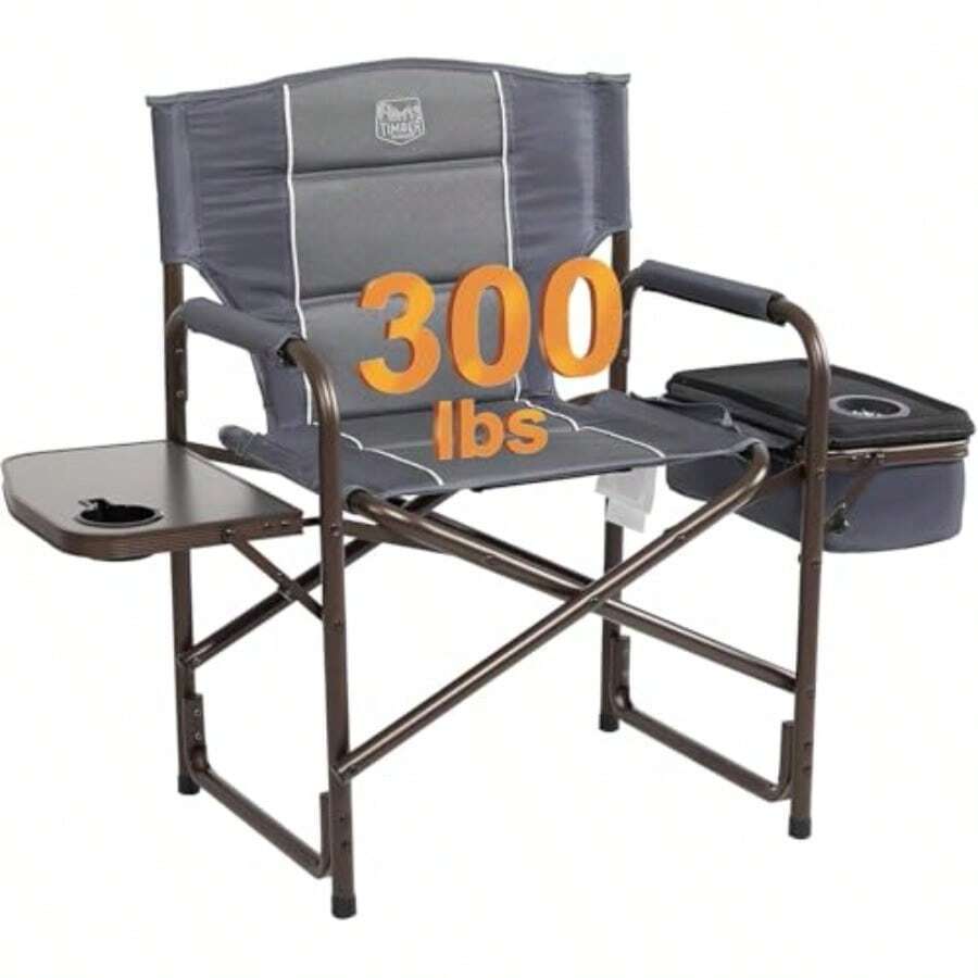 Timber Ridge - Silla de Camping Ligera portátil Laurel Director con Mesa Auxiliar Plegable Bolsa enfriadora y Bolsillo de Malla Silla compacta Plegable para Exteriores soporta 300 Libras Gris - Gris - Ver 1