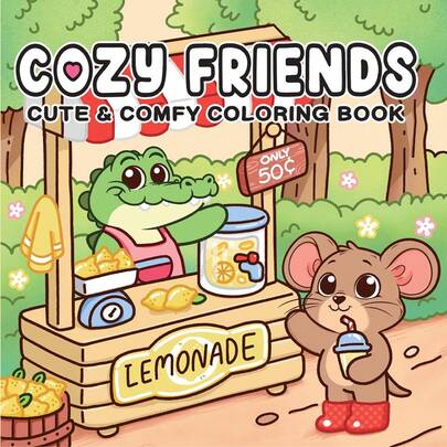 1pc Cozy Friends Coloring Book For Adults And Kids,School Supplies,Toys,Essential For Returning To School,Bold And Easy, Simple And Big Designs For Relaxat Colouring Books Christmas,Halloween Gift, Birthday Present, Children's Day,Student Supplies, Back To School Supplies, School Supplies