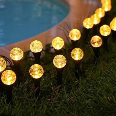 IPX4防水太阳能花园灯，20颗LED泡泡球地插灯，8种照明模式，自动光线感应，暖白/彩色，适用于草坪、庭院、婚礼、圣诞节、露营等各种户外装饰，四季皆宜。